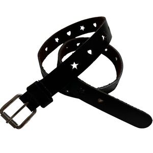 Brown Women's Genuine Leather Belt with Stars and Hearts Cut Outs, Large